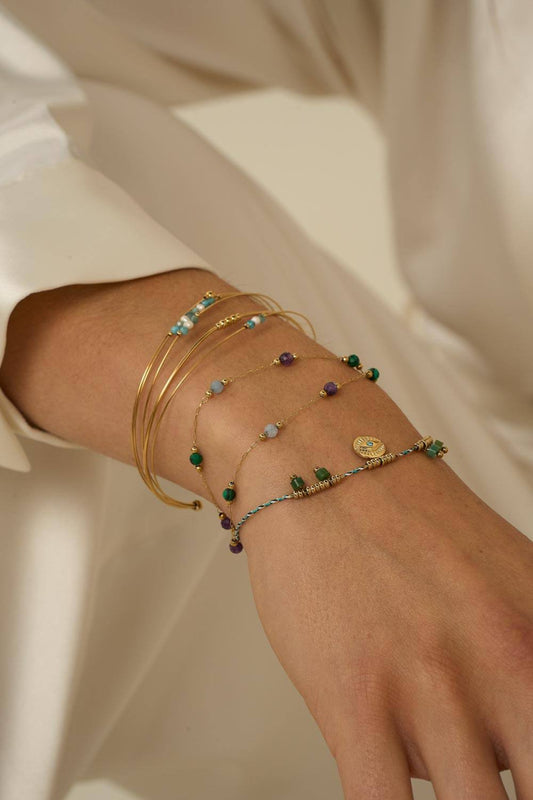 Bracelet 2 rangs Nerrina - chaînes en acier inoxydable et pierres naturelles