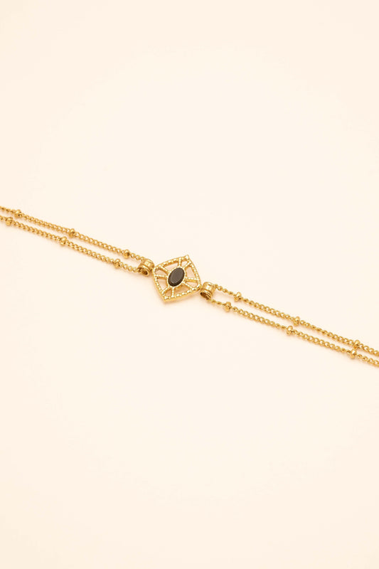 Bracelet Darcy - losange texturé en acier inoxydable et pierre naturelle ovale