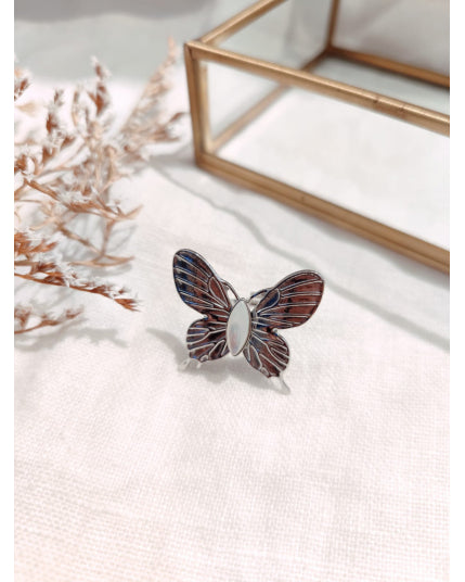 bague papillon argentée