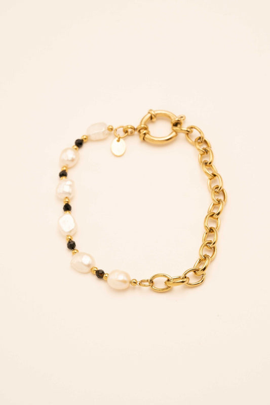 Bracelet Galatea - mousqueton, maille, perles d'eau douce et pierres naturelles